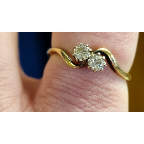 10 - Antique 18ct Gold & Twin Diamond 'Moi et Toi' Ring, size U+0.5 and 2.9g