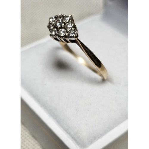 100 - 9ct Gold Cluster Dress Ring, Size T and weighs 2.2g approx