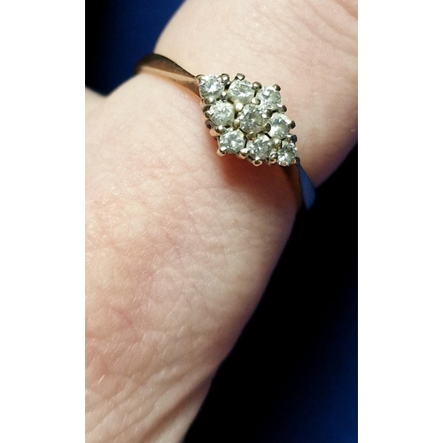 100 - 9ct Gold Cluster Dress Ring, Size T and weighs 2.2g approx