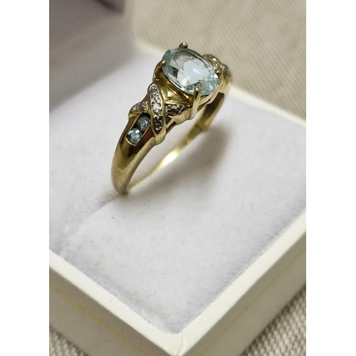 108 - 9ct Gold, Blue Topaz and Diamond Dress Ring, size Q & 2.9g