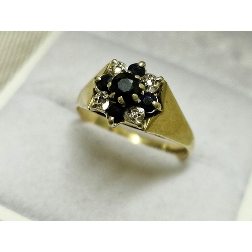 109 - 9ct Gold, Sapphire & Diamond Cluster Ring, Size N and weighs 3.4g