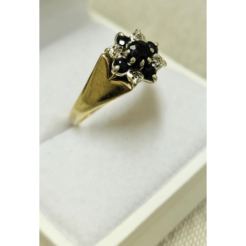 109 - 9ct Gold, Sapphire & Diamond Cluster Ring, Size N and weighs 3.4g