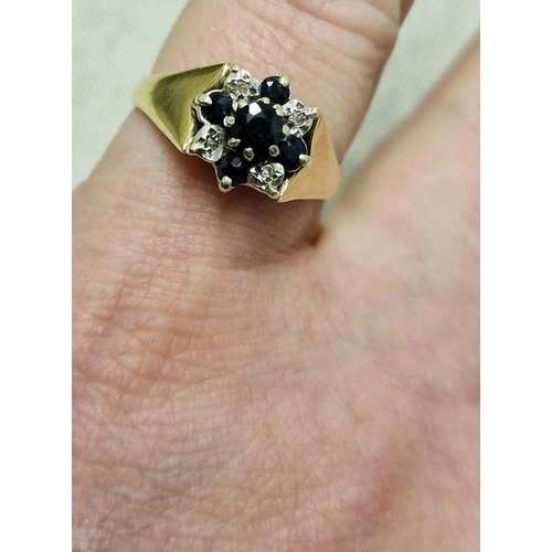 109 - 9ct Gold, Sapphire & Diamond Cluster Ring, Size N and weighs 3.4g