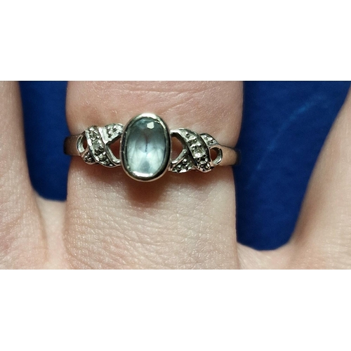 118 - 9ct White Gold, Aquamarine & Diamond Dress Ring, size O