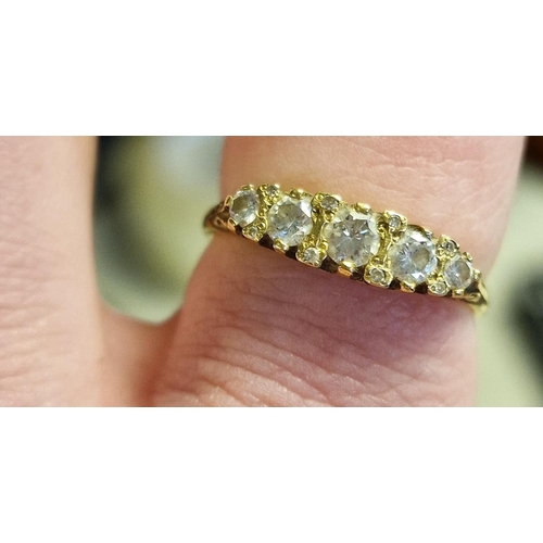 12 - Antique 18ct Gold & Five Stone Diamond Dress Ring, 3.55g & size T