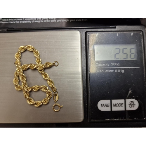 129 - 9ct Gold Rope Necklace - 2.55g