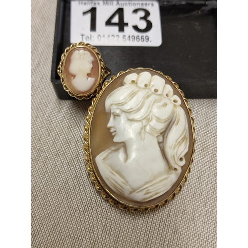 143 - Pair of 9ct Cameo Pieces of Jewellery - combined weight of 17.25g and the ring is a size M