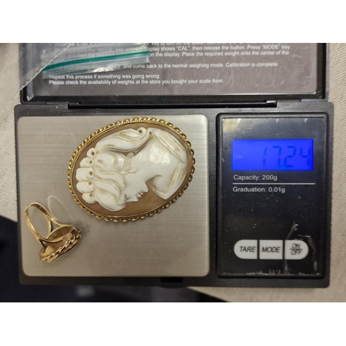 143 - Pair of 9ct Cameo Pieces of Jewellery - combined weight of 17.25g and the ring is a size M