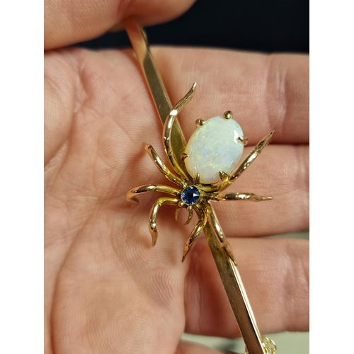 18 - Bespoke 9ct Gold Designer Spider Brooch w/a large central Opal and Tanzanite feature - 8.6g