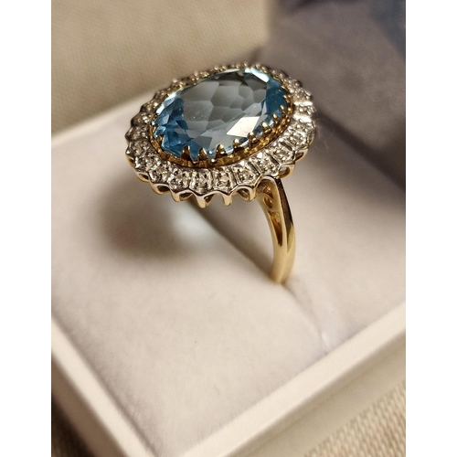 20 - 9ct Gold, Blue Topaz & Diamond Dress Ring w/0.5ct of diamonds - 5.2g & size P