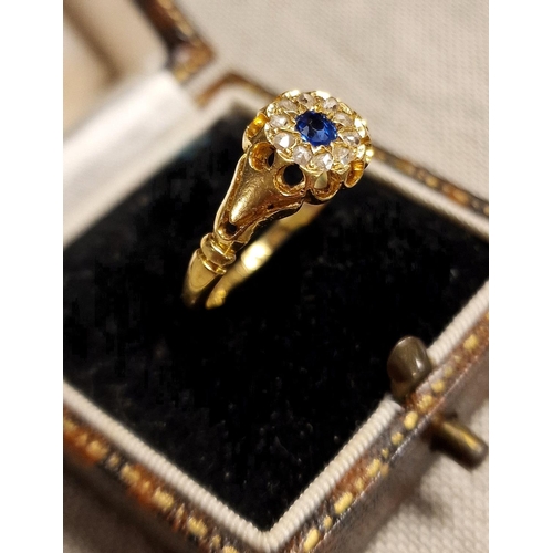 24 - 1930's 18ct Gold, Sapphire & Diamond Dress Ring - size P+0.5 & 3.2g