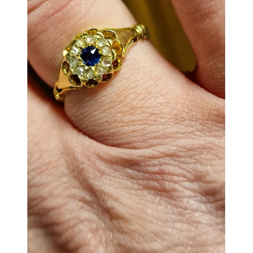 24 - 1930's 18ct Gold, Sapphire & Diamond Dress Ring - size P+0.5 & 3.2g