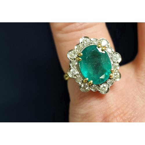 27 - 18ct Gold, Diamond & Emerald Dress Ring (Princess Diana Style) - 6g & size O