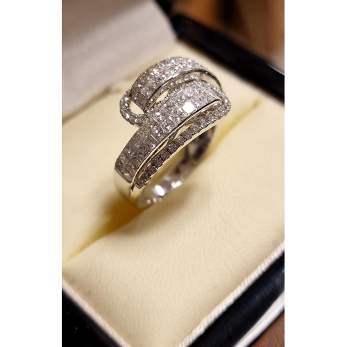 30 - 18ct White Gold & Diamond Crossover Dress Ring - 1.66ct of diamonds, size M+0.5 & 6.95g