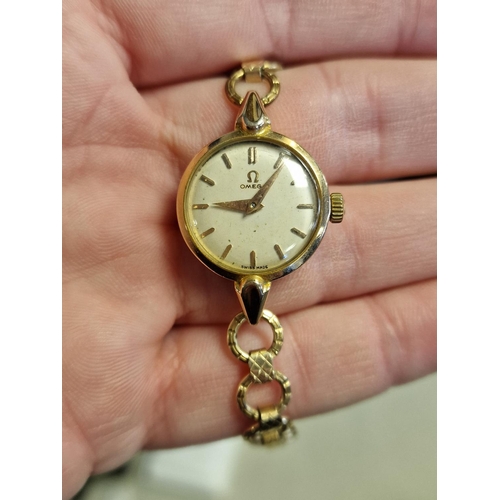 45 - 1950's Omega Ladies Gold Cocktail Watch w/papers - 15.5g - strap is part Rolled Gold