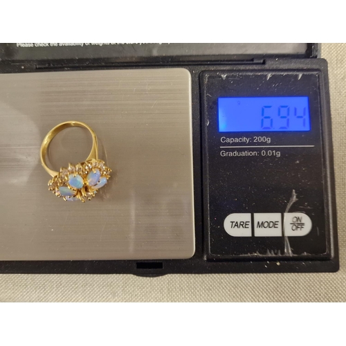 51 - 18ct Gold, Diamond & Multi Opal Cluster Ring - 6.95g & size O