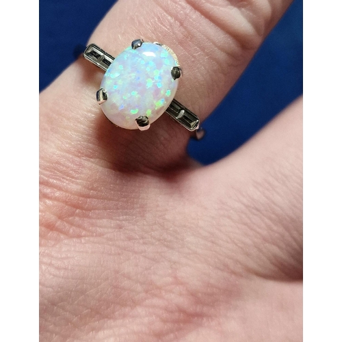 54 - 9ct White Gold Opal Set Ring, Size N and Weighs 2.4g approx