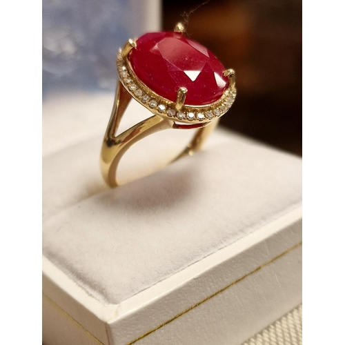 60 - 9ct Gold & Large Ruby Dress Ring - 5.2g & size N