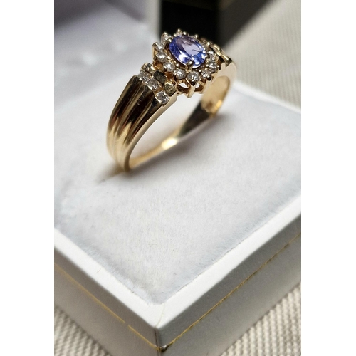 69 - 14ct Gold, Sapphire & Diamond Cluster Ring, Size R and weighs 3.9g