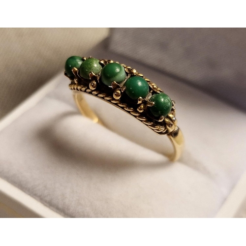 73 - Antique 9ct Gold & Green Coral Ring (size U) & Earring Set + a Emerald and Pearl Eternity Ring (size... 