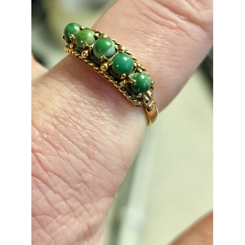 73 - Antique 9ct Gold & Green Coral Ring (size U) & Earring Set + a Emerald and Pearl Eternity Ring (size... 