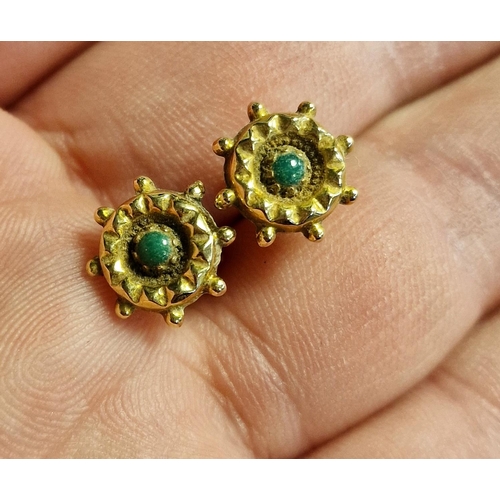 73 - Antique 9ct Gold & Green Coral Ring (size U) & Earring Set + a Emerald and Pearl Eternity Ring (size... 