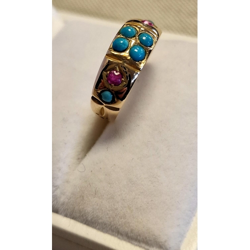 75 - Antique 15ct Turquoise & Ruby Mourning Ring, size K & 2g