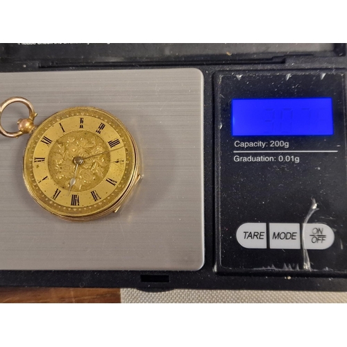 84 - 9ct Gold Cased Continental Pocketwatch (missing glass at face) - 30.7g