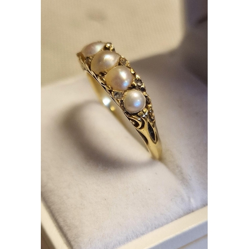 9 - Antique 18ct Gold, Pearl & Diamond Dress Ring, 3.25g & size P+0.5