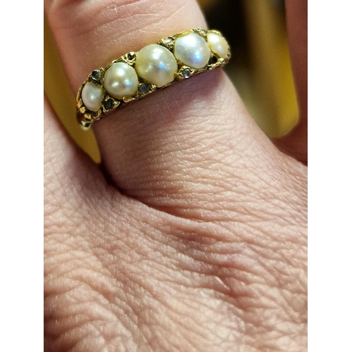 9 - Antique 18ct Gold, Pearl & Diamond Dress Ring, 3.25g & size P+0.5