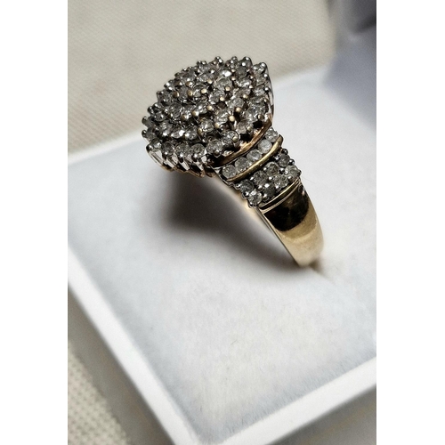 90 - 9ct Gold & Diamond Cluster Ring, set with approx 100 diamonds, size O and weighs 6.0g