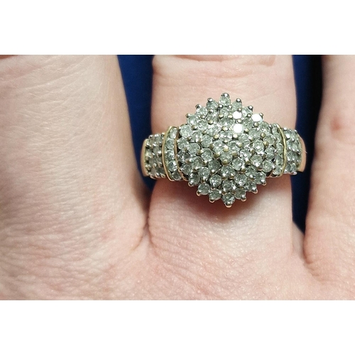 90 - 9ct Gold & Diamond Cluster Ring, set with approx 100 diamonds, size O and weighs 6.0g