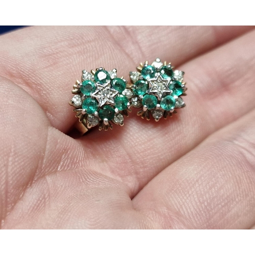 94 - 9ct Gold Large Diamond & Emerald Earrings, Weighs 3.7g approx