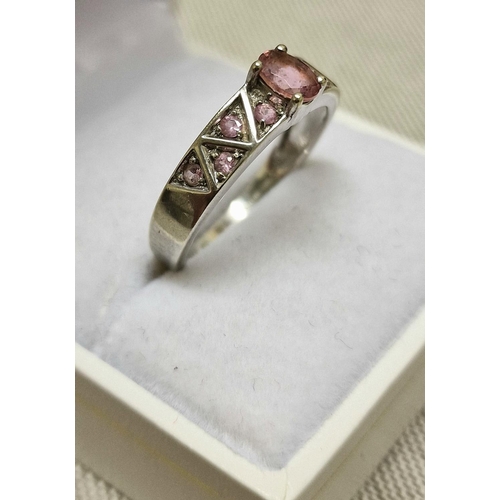 167 - 9ct White Gold & Pink Tourmaline Dress Ring, 3g & size S