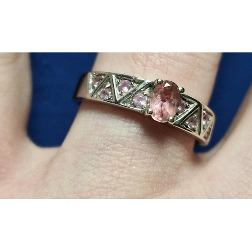 167 - 9ct White Gold & Pink Tourmaline Dress Ring, 3g & size S