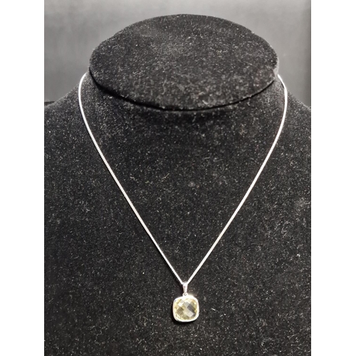 169b - 9ct White Gold & Yellow Quartz Pendant Necklace Chain, 3.85g