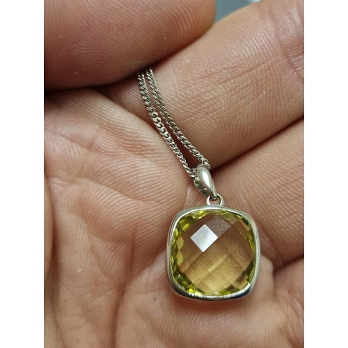 169b - 9ct White Gold & Yellow Quartz Pendant Necklace Chain, 3.85g