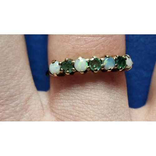 180 - 9ct Gold, Emerald & Opal Half Eternity Ring, size O+0.5