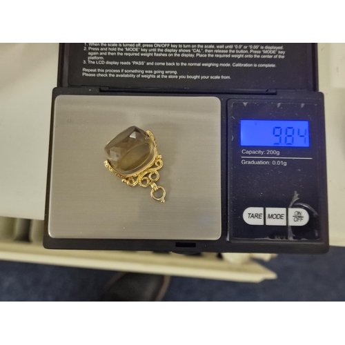 185 - Vintage 9ct Gold & Large Citrine Stone Charm Bracelet/Pocketwatch Fob - 9.85g