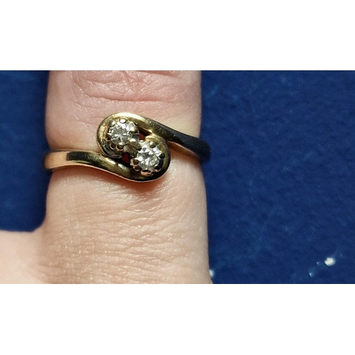 199 - 9ct Gold & Twin Diamond Dress Ring, size J+0.5