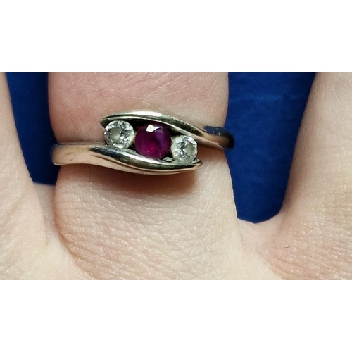 217 - 9ct White Gold, Ruby and Diamond Dress Ring, size N+0.5