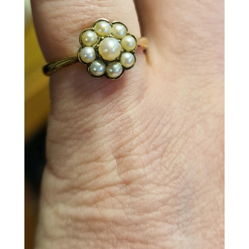 9a - Antique 15ct Gold & Pearl Dress Ring - size M+0.5