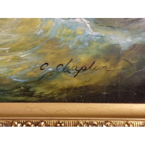 129c - Maritime Sea Ocean Oil-on-Board Art Painting, signed C Chaplin