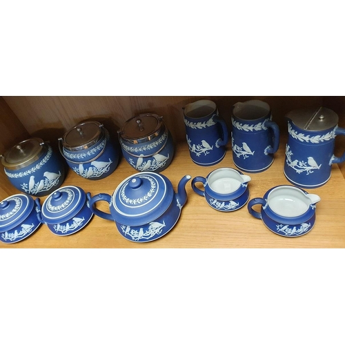 12g - Wedgwood Jasperware Cobalt Blue Shelf of Collectables