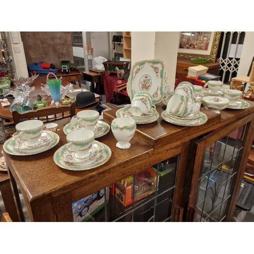 139d - Rockingham Style Vintage Green Floral Windsor Tea Service