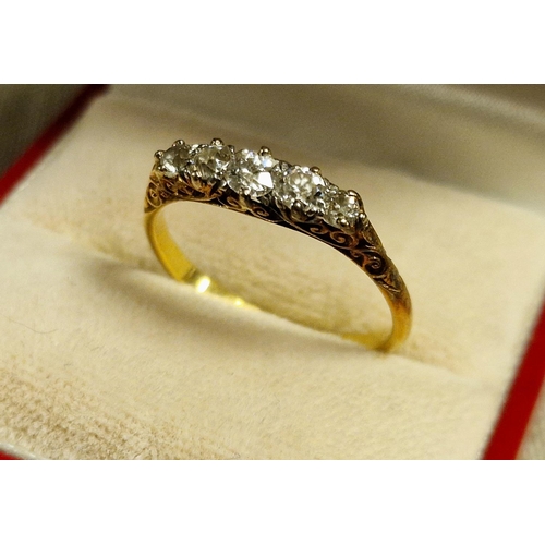 143 - 18ct Gold & Five Stone Diamond Ring, size P+0.5 & 2.85g