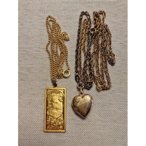152 - 9ct Gold Heart Pendant Locket, w/a 925 Silver Bracelet + a Gilt 925 Silver Pendant and a Plated Chai... 