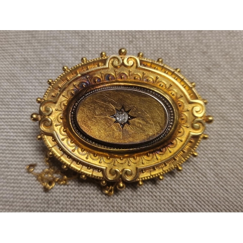 159 - Antique Pair of Gold Mourning Brooches, one Diamond Centred and the other Victorian