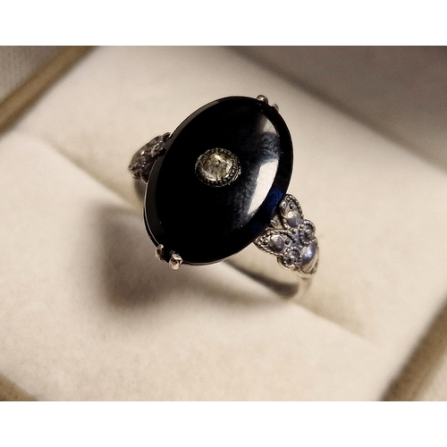 166 - Whitby Jet & 925 Silver Vintage Dress Ring (size L) + a Wedgwood Black Basalt Jasperware Brooch