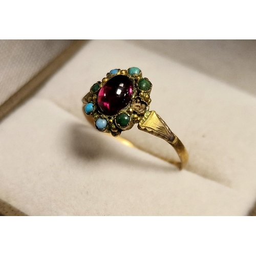 22ct Gold Victorian Ruby Cabochon & Turquoise Dress Ring, size N ...
